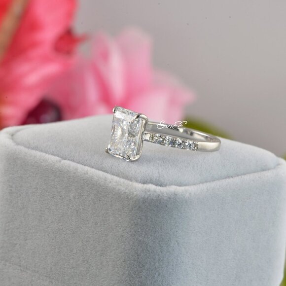 NEW RADIANT DIAMOND CUT WEDDING RINGS ENGAGEMENT RING - Picture 7 of 7